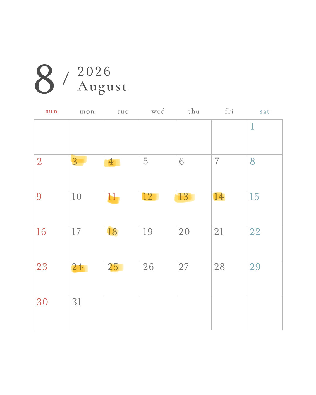 ■8月定休日のお知らせ ■